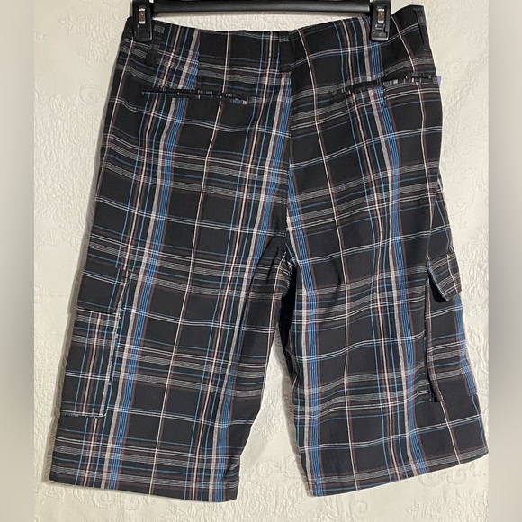 NWT Eddie Domani Men's Size 34 Shorts Black and Blue Plaid - Picture 2 of 9